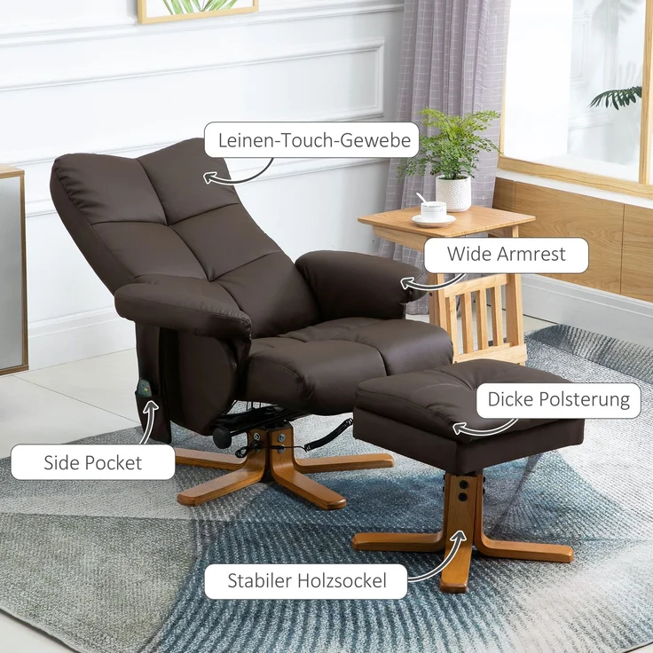 HOMCOM Massagestuhl, Kunstleder, Schaumstoff, Braun, 80L x 86B x 99H cm – Bild 7