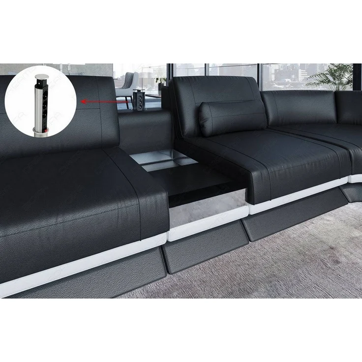 XXL Wohnlandschaft Calabria – Leder Luxus - Ledermix - schwarz-weiß - Links – Bild 6