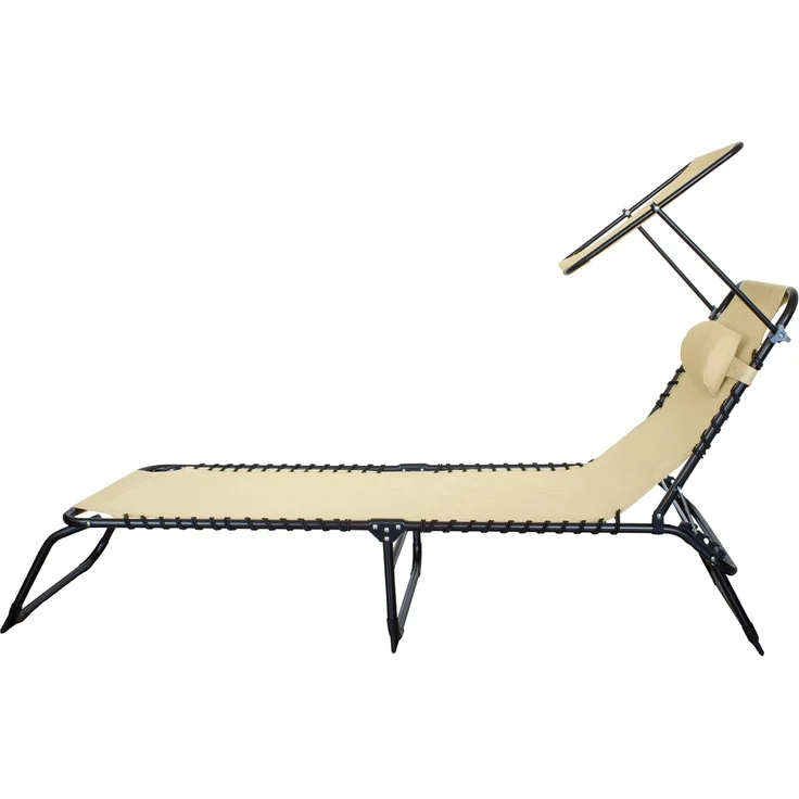 Sonnenliege, zusammenklappbar, mit Sonnendach und Kissen, Gestell aus Stahl, Textilene-Gewebe, 190x58 cm, für Garten, Terrasse, Pool oder Strand – Blau/Grau/Ecru – Bild 3
