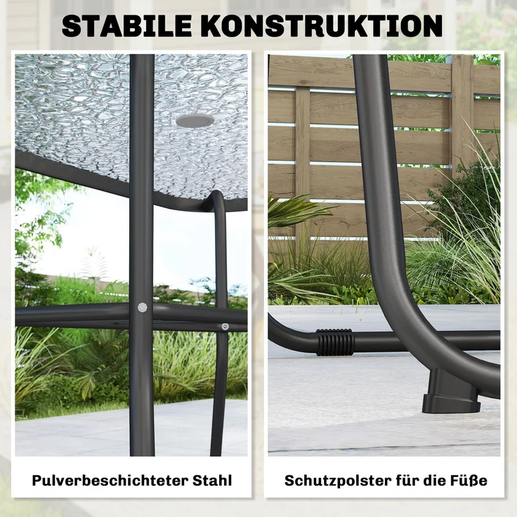 Gartenmöbel Set Sitzgruppe 119 x 68cm Glastisch mit 6 Klappstühlen Sonnenschirm Wasserwellenmuster Grau--Grau--70x68x119cm--YOUDENOVA – Bild 9