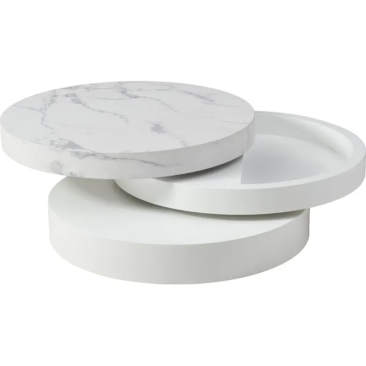 Vente-unique - JANITA Couchtisch Holz, Platte Weiß - B 80 cm x H 32,5 cm x L 80 cm – Bild 6