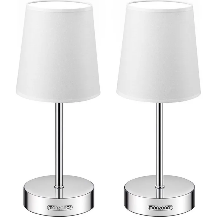 monzana Tischleuchte, Weiß 2er Set, 2er Set 32 cm Stoffschirm E14 Chrom Metall Wohnzimmer Büro