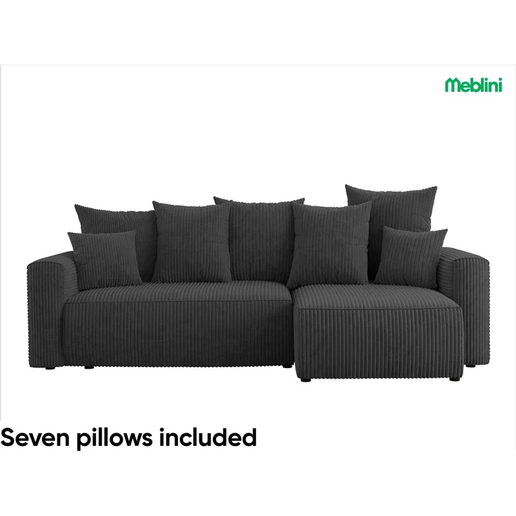MEBLINI Schlafcouch mit Bettkasten - 238x142x73cm - Dunkelgrau Cordstoff - SOLARIS - Kleines Ecksofa mit Schlaffunktion - Sofa mit Relaxfunktion und Kissen - Kleine Couch L-Form - Eckcouch – Bild 6
