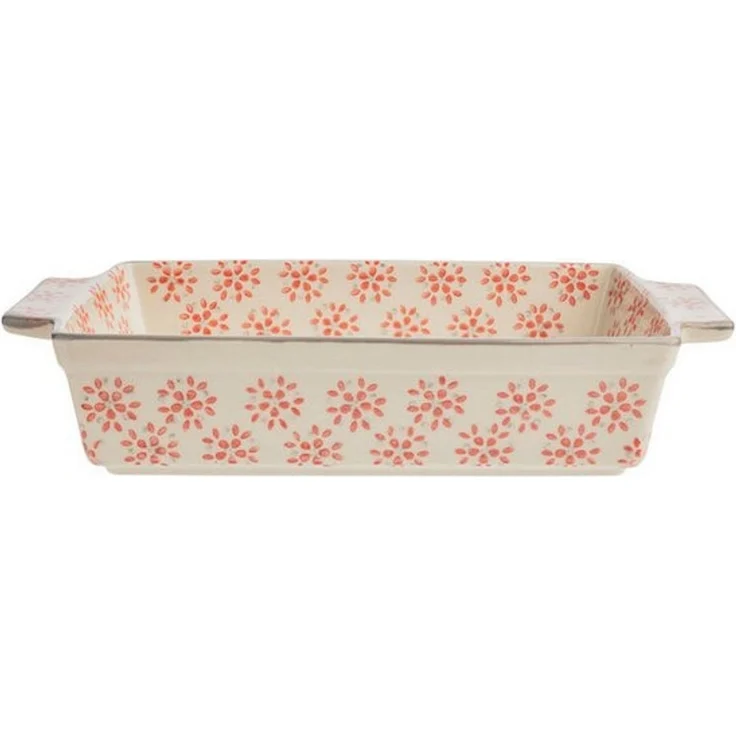 Tranquillo Backform Kleine Steinzeug Kuchenform RETRO 21x10.5x4.5 cm handgestempelt, Backform mit floralem Reto-Design und gleichmäßiger Wärmeverteilung – Bild 2