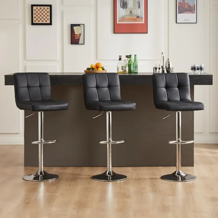 Sweetcrispy Barhocker 2er Set,PU-Leder Gepolsterter Barstuhl,Bistrohocker mit Lehne Fußstütze,360°Höhenverstellbar Drehbar Küchenhocker Designer Hocker,Tresenhocker für Bar,Schwarz – Bild 8
