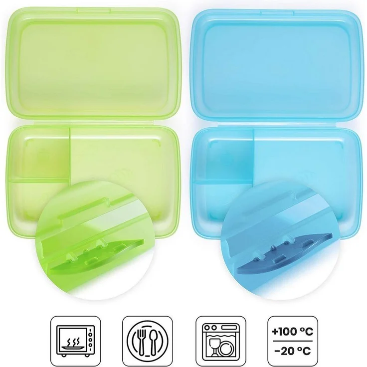 Centi Lunchbox Lunchboxen mit Trennwänden und Klickverschluss, Kunststoff, (2er-Set) – Bild 2