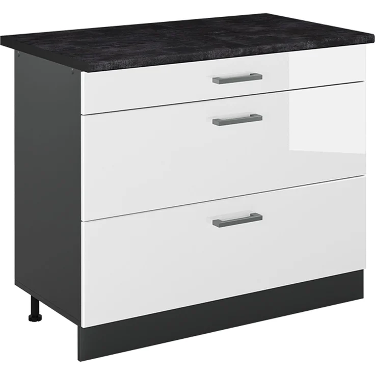 Küchenunterschrank R-Line Weiß Hochglanz/Anthrazit 100 cm Arbeitsplatte Anthrazit Vicco – Bild 1