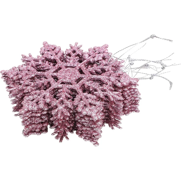 12 Stück - Weihnachtliche Schneeflockendekoration, glitzernde Schneeflockenornamente, Partydekoration (Rosa, 10 cm) – Bild 4
