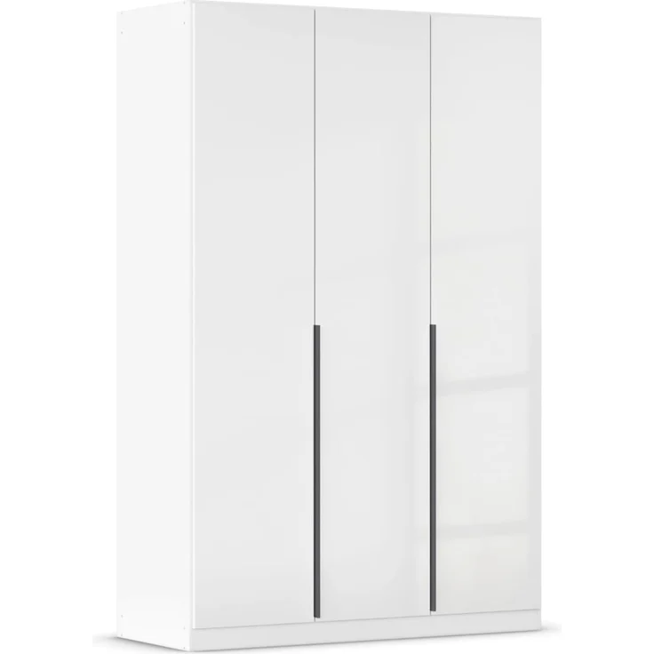 Rauch Möbel Alabama, Kleiderschrank, Garderobenschrank, 3-türig, Zubehör Classic, 2 Kleiderstangen, 5 Einlegeböden, Farbe Hochglanz Weiß/Weiß, Griff Grau metallic, 136 x 210 x 57 cm – Bild 1