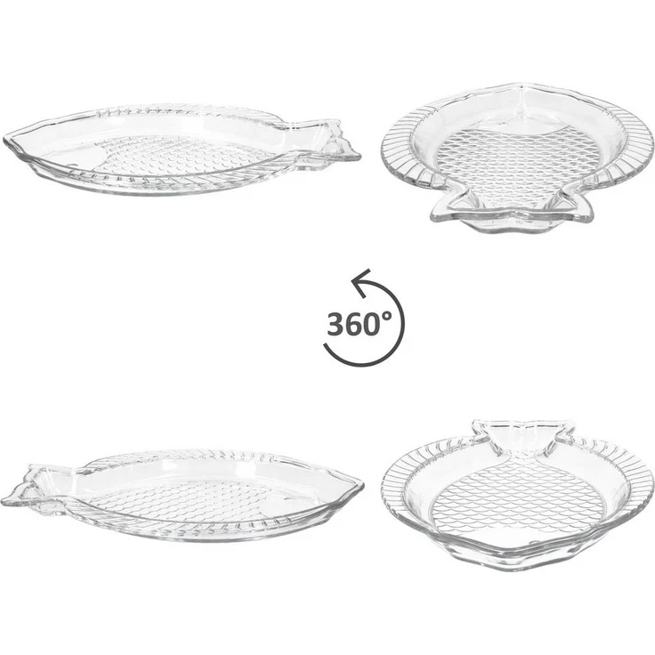 MamboCat Servierplatte 2x Fischplatte OSLO Gr. L LxB 35x24cm Glas Fisch-Relief Servier-Teller, Glas – Bild 3