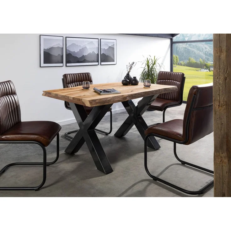 Baumtisch Sheesham 160x90x77 natur sandgestrahlt / X-Beine anthrazit glänzend FREEFORM 5 – Bild 9