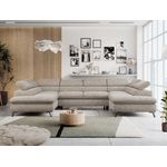 Mks Möbel 'Peter U' Wohnlandschaft mit Bettkasten, Bettfunktion & einstellbaren Kopfstützen, Beige, Stoff