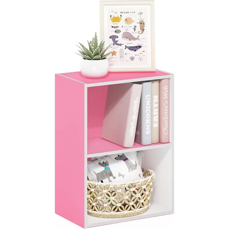 Furinno Luder Bücherregal 2-stöckig Rosa Weiß