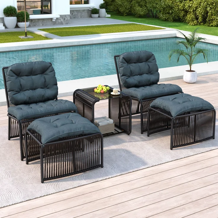 LVHOM Gartenmöbel-Set 5-tlg, Balkonmöbel-Set mit 2 Sessel, 2 Hocker und Tisch, inkl. Sitzpolster, Sitzgruppe Polyrattan, Wetterfestes Lounge-Set – Bild 7