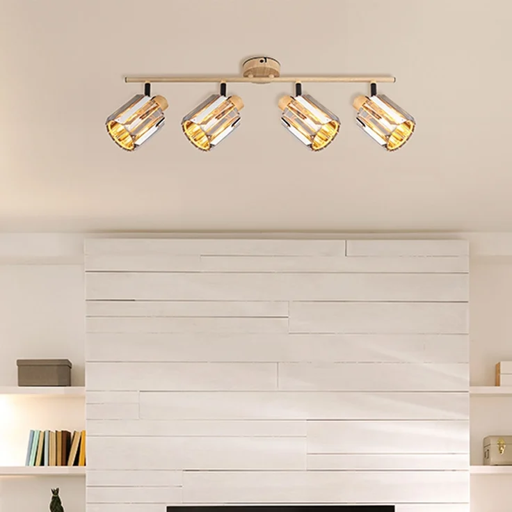 Deckenleuchte, 4-Flammig, Kristall, rauch, holzoptik, L 64 cm – Bild 4