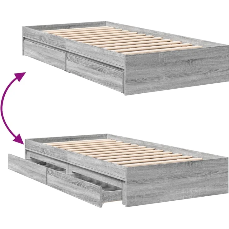vidaXL Bettgestell mit Schubladen Grau Sonoma 100x200 cm Holzwerkstoff 3280676 – Bild 6