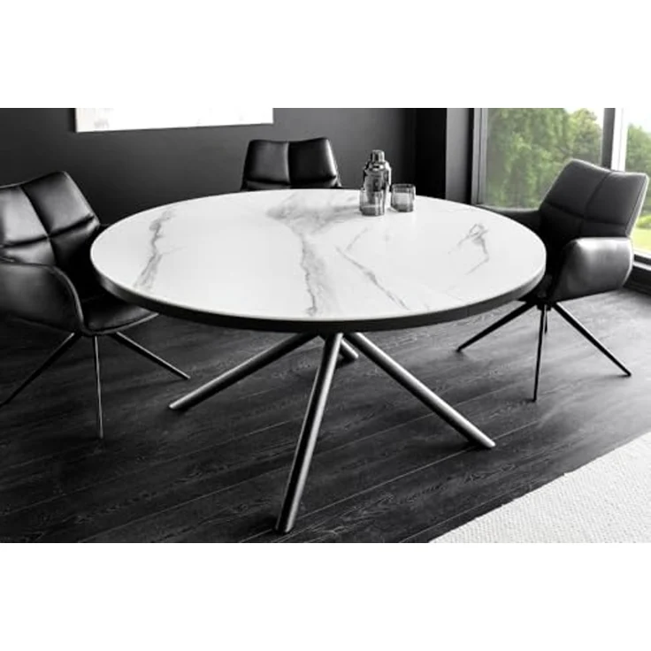 riess-ambiente Esstisch MIKADO 120–160cm weiß/schwarz - Keramik, oval, ausziehbar, 6 Personen (Einzelartikel, 1-St), Sterngestell aus Metall & Marmor-Design - ideal für Dein Esszimmer – Bild 5