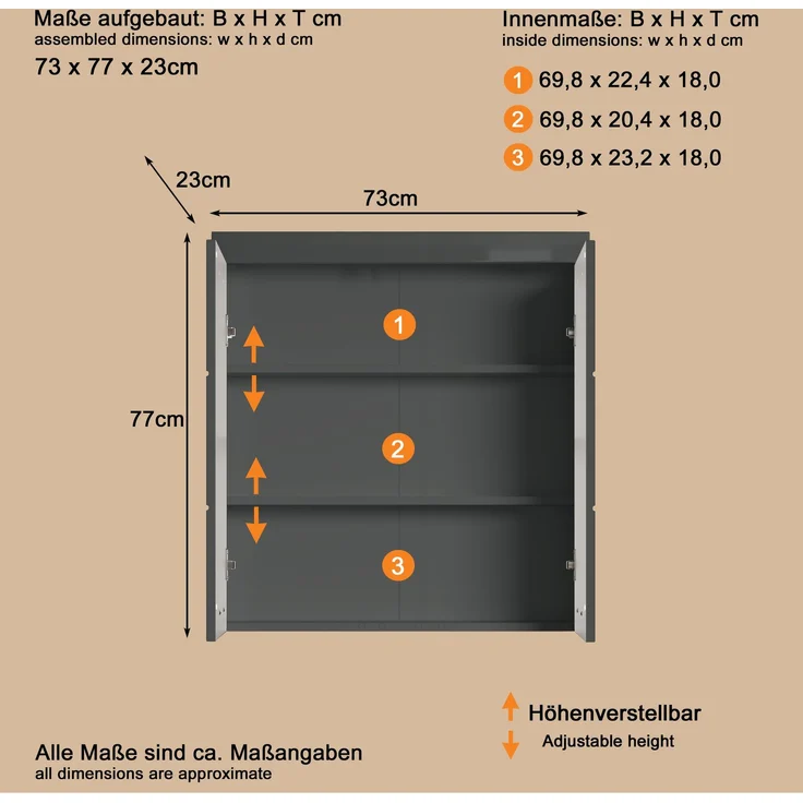 Trendteam 'Amanda' Hängeschrank, Holz, 73 x 77 x 23 cm, Grau Hochglanz – Bild 4