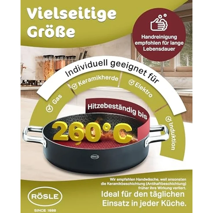 RÖSLE Servierpfanne EBONIC Ø 28 cm ProNero Keramik-Wabenbeschichtung – Bild 6