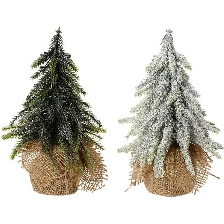 Kaemingk Künstlicher Weihnachtsbaum, Tannenbaum künstlich im Jutesack 20cm 1 Stück sortiert Grün / Weiß – Bild 2