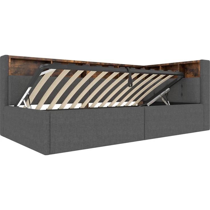 ZUBALIYA Schlafsofa / Tagesbett, mit hydraulische Aufbewahrungsfunktion und mehrfarbiger LED-Streifenbeleuchtung, 90 x 200 cm, Leinen, Grau, fürs Schlafzimmer, mit Stauraum, mit LED, Samt – Bild 11