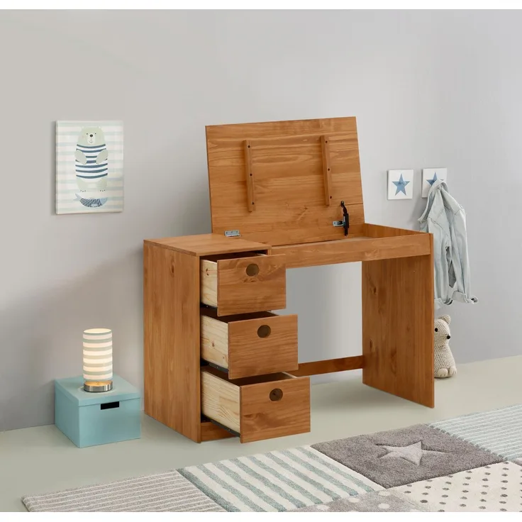 OTTO home Kinderschreibtisch Alpi, Kiefernholz, Wangengestell, mit 3 Schubkästen, Tischbreite 100 cm