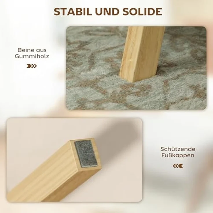 HOMCOM Fußhocker mit weichem Sitzkissen, Holzbeinen, Cordoptik (Polsterhocker, 1 St, Sitzhocker), für Schlafzimmer, Wohnzimmer, Cremeweiß – Bild 6