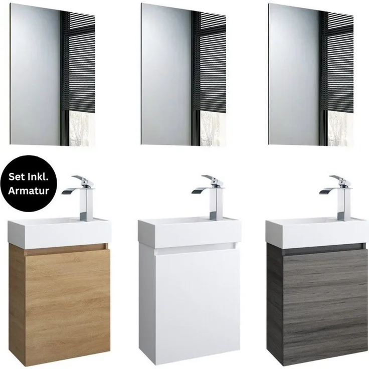 Faizee Home Badmöbel-Set Bademöbel 40 cm Badeschrank Waschtisch Unterschrank Spiegel