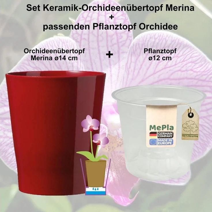 Heimwerkercenter Übertopf MePla - 2 Stück - Übertopf Merina ø 14 Bordeaux + Pflanztopf ø 12 – Bild 2