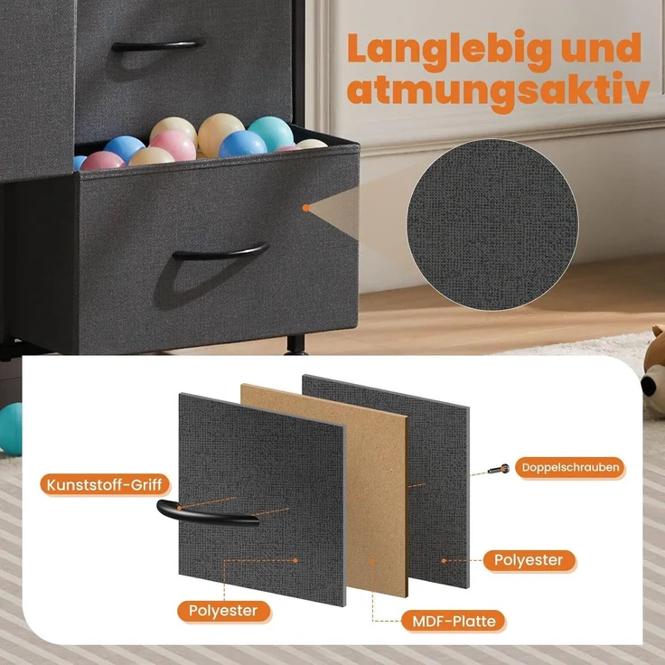Sweetcrispy Kommode,Sideboard Wohnzimmer für Schlafzimmer mit 8 Stoffschubladen,Einstellbare Füße Schubladenschrank,Komodenschrank für Schlafzimmer,Modernes Grau – Bild 5