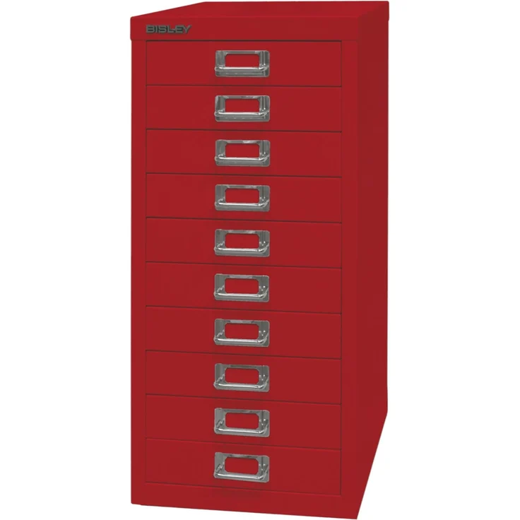 Bisley Multidrawer Schubladenschrank aus Metall mit 10 Schubladen DIN A4 ohne Sockel - Farbe: Kardinalrot, L2910-670 – Bild 1