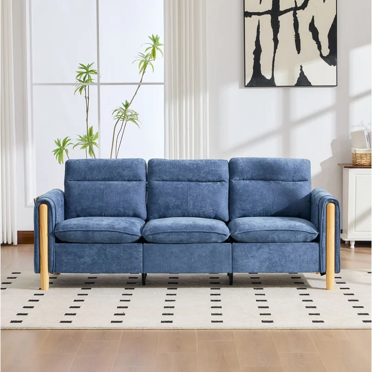 3-Sitzer Ecksofa 201x77x86 cm in Blau mit Stauraumhocker und Seitentaschen – Bild 3