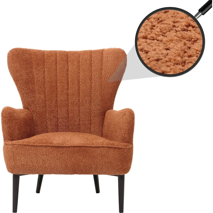 Lounge-Sessel HWC-K37, Cocktail-\/Ohrensessel Polsterstuhl Retro Vintage Stoff Chenille (500g\/m²) ~ orange – Bild 1