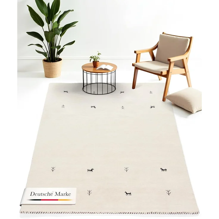 carpetfine 'Gabbeh Uni' Wollteppich, reine Wolle, Weiß, 120 x 170 cm – Bild 1