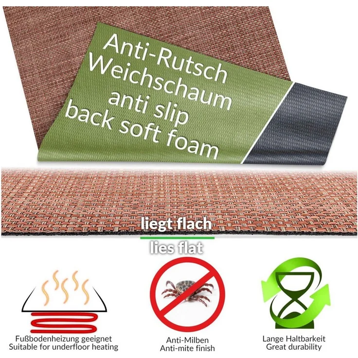 ANRO Küchenläufer Hochwertig Outdoorläufer Teppich TATAMI Läufermatte, Eckig, Höhe: 3 mm, Rattanoptik – Bild 3
