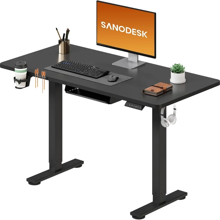 SANODESK Höhenverstellbarer Schreibtisch 110x60 cm mit KOMPLETTE TISCHPLATTE Schreibtisch Höhenverstellbar Elektrisch Ergonomischer Steh-Sitz Tisch Computertisch für Heimbüro Homeoffice(schwarz) – Bild 1