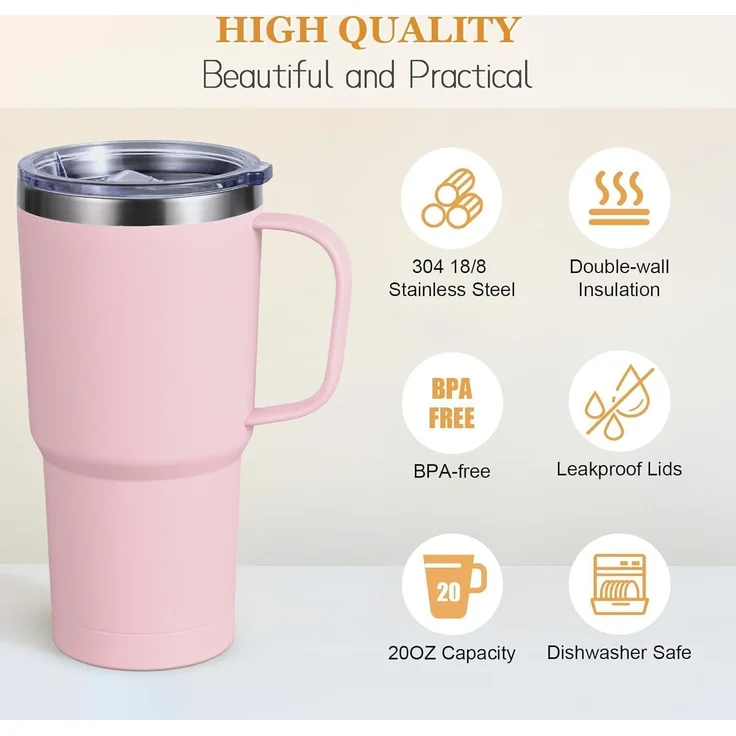 Livole 600ml Thermobecher Vakuum Kaffeebecher Edelstahl Strohhalm Deckel 20oz – Bild 2