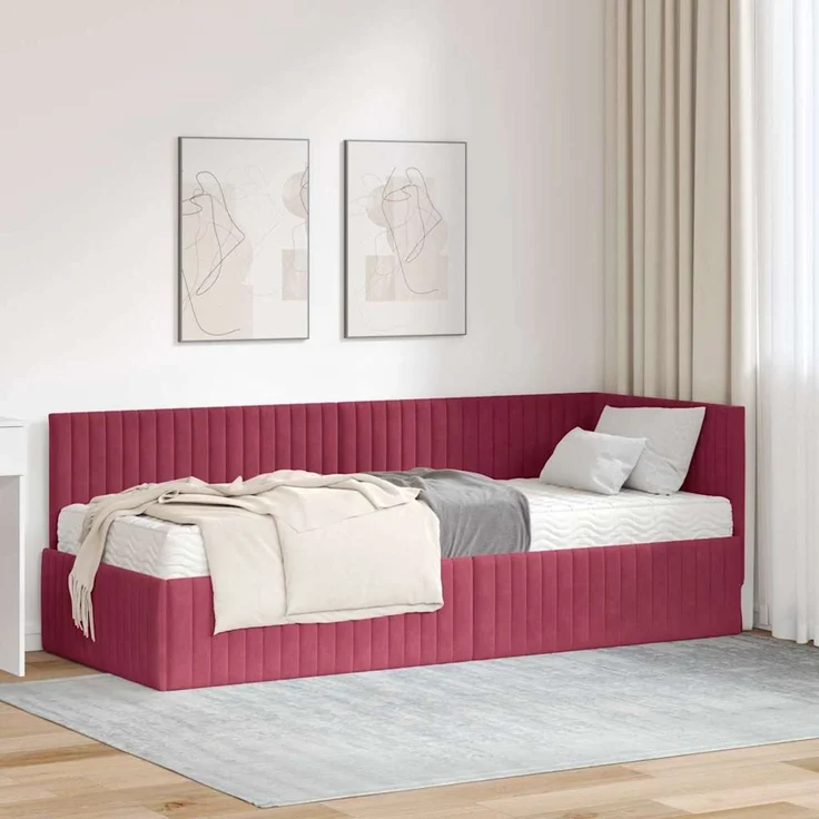 vidaXL Eckbettgestell mit Matratze mit Kopfteil 2 pcs Rot Samt 3393802 – Bild 1