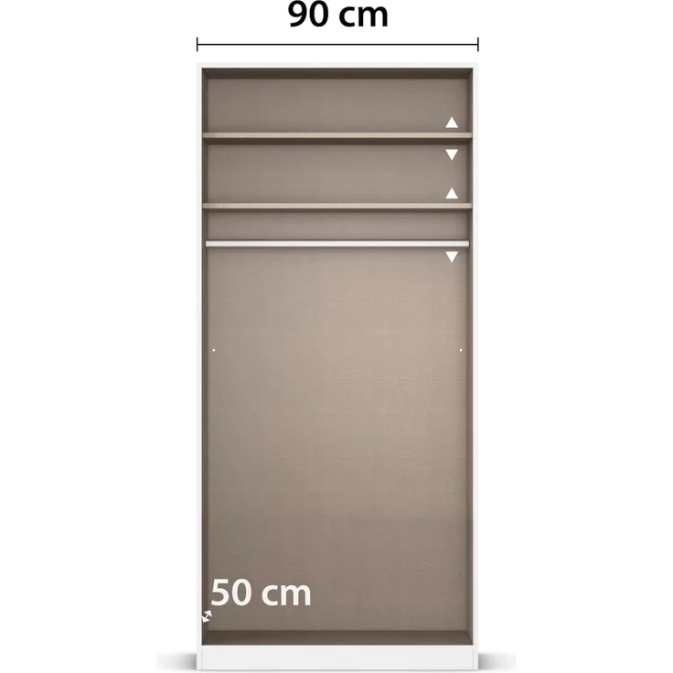 Rauch Möbel Alabama, Kleiderschrank, Garderobenschrank, 2-türig, Zubehör Basic, 1 Kleiderstange, 2 Einlegeböden, Farbe Hochglanz Weiß/Eiche Artisan, Holz, Griff Grau metallic, 91 x 229 x 54 cm – Bild 7
