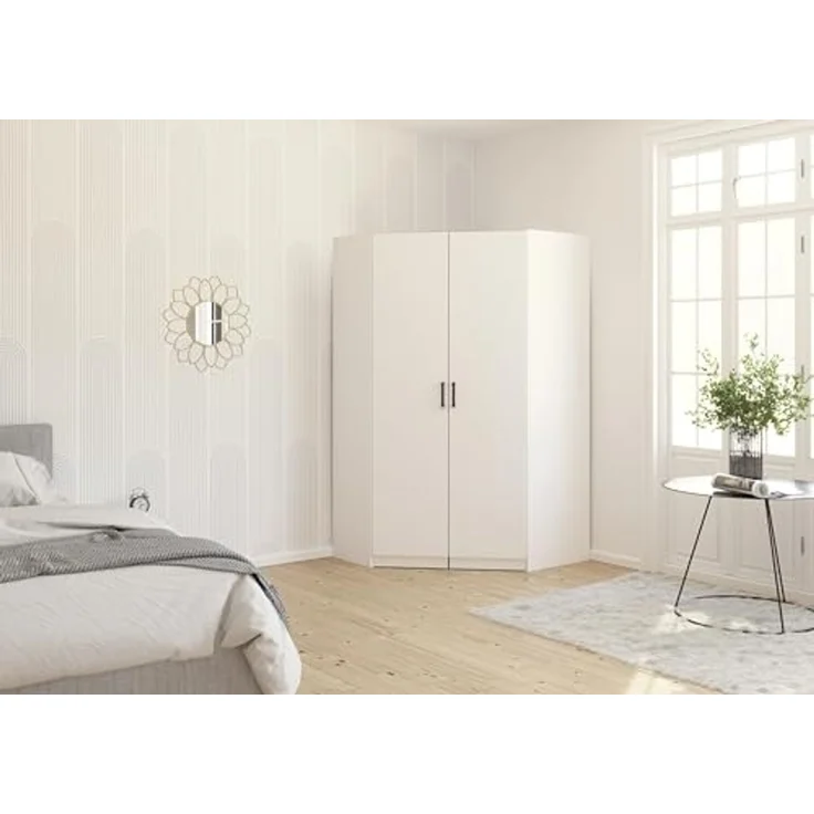 Rauch Möbel Allrounder Schrank Eckschrank Kleiderschrank Weiss, 2-türig, inkl. 2 Kleiderstangen, 5 Einlegeböden, BxHxT 117 x 197 x 104 cm – Bild 2