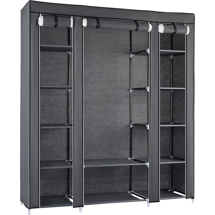 Ribelli Kleiderschrank Stoffschrank mit 12 Fächer und Kleiderstange, ca. 175 x 150 x 45 cm, Faltschrank aus Vile, Schrank für Schlafzimmer, Wohnzimmer, Ankleidezimmer, Grau