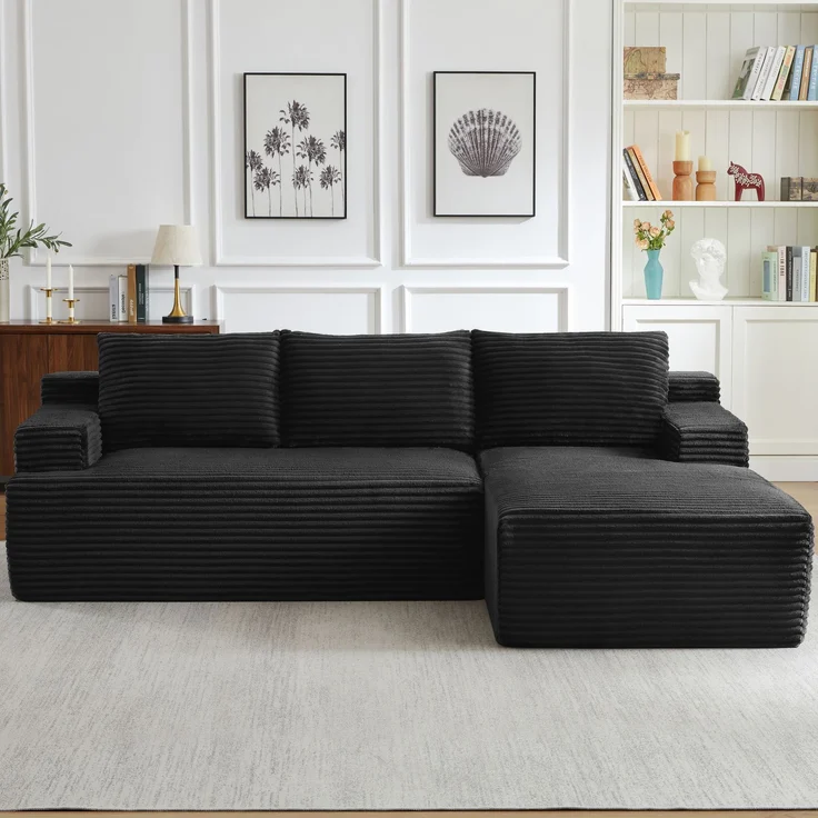 ZUBALIYA Knochenloses Sofa, L‑förmiges Cloud‑Ecksofa mit tiefem Sitzkomfort – ohne Montage, modulares Schlafsofa, 66 x 152 x 238 cm, Schwarz, Links – Bild 2