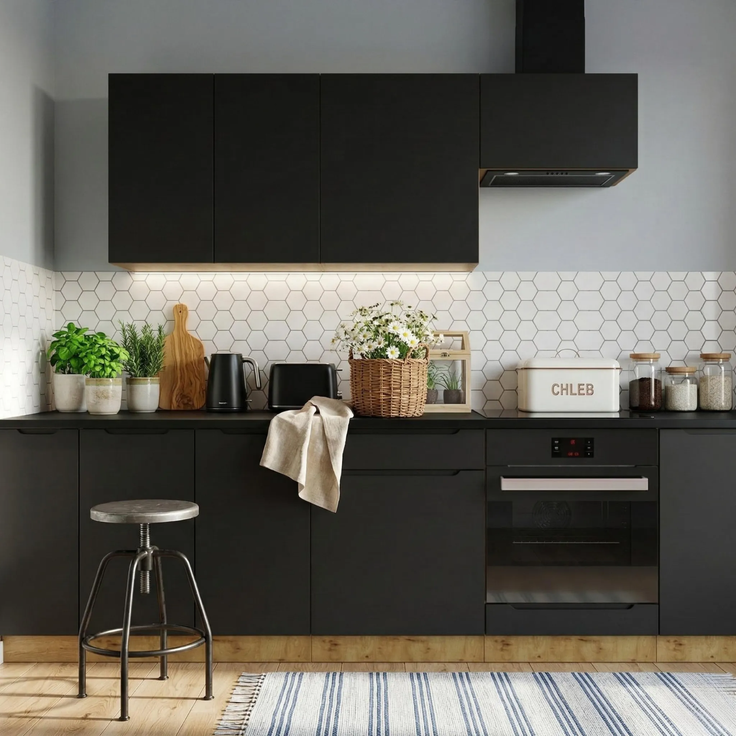 Küche Hochschrank - 60 x 213,3 cm - Mocca-Grau und Schwarz matt - Unterschrank für den Backofen - Höhenverstellbar - Eiche Artisan – Bild 4