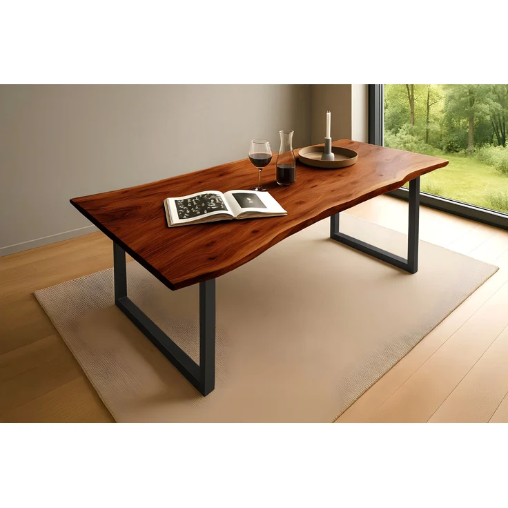 Esstisch Baumkante massiv Akazie nussbaum 220 x 100 U-Gestell schwarz QUINN 67689599 – Bild 1