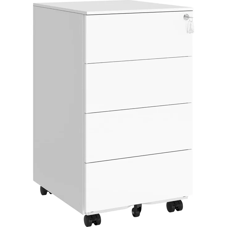 Songmics Rollcontainer abschließbar mit 4 Schubladen, Stahl wolkenweiß, 45,1 x 39 x 69,3 cm