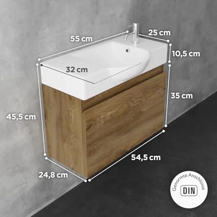 Alpenberger Badmöbel-Set Waschbecken mit Unterschrank 55 cm Breit, (Badezimmermöbel Waschtisch, Badschrank Schmal), Waschbeckenunterschrank mit Softclose – Bild 7