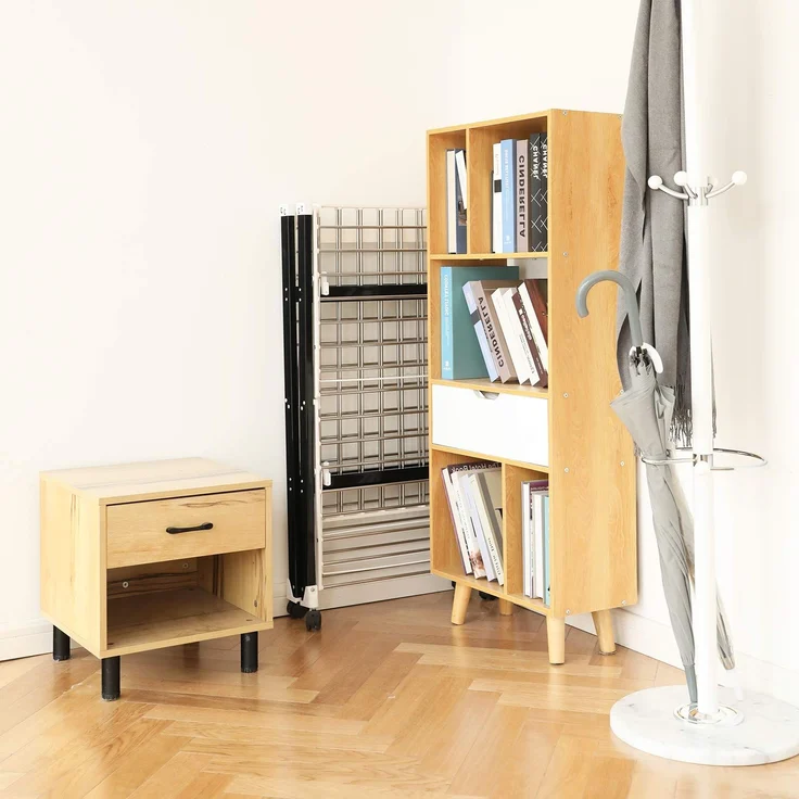 Todeco - Klappbarer Kleiderbügel, Klappbarer Wäscheständer - Material: Edelstahl - Größe der großen klappbaren Seitengitter: 49,0 x 43,2 cm (x 4 Teile) - 174 x 105 x 84 cm, Schwarz/Weiß – Bild 3
