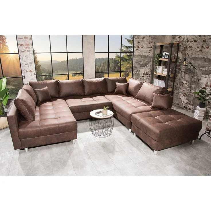 riess-ambiente Wohnlandschaft KENT 305cm antik braun - Federkern, modern, inkl. Hocker u. Kissen, Set 2 Teile, Wohnzimmer · XXL · U-Form · Federkern · Microfaser · Hocker & Kissen – Bild 1