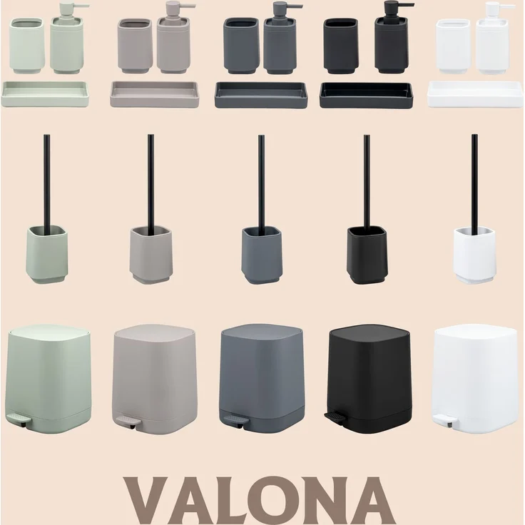 eluno Bad-Set VALONA 5tlg. mit Seifenspender, Becher, Schale, Kosmetikeimer 4,5 Liter und WC-Garnitur aus Kunststoff in Schwarz – Bild 8