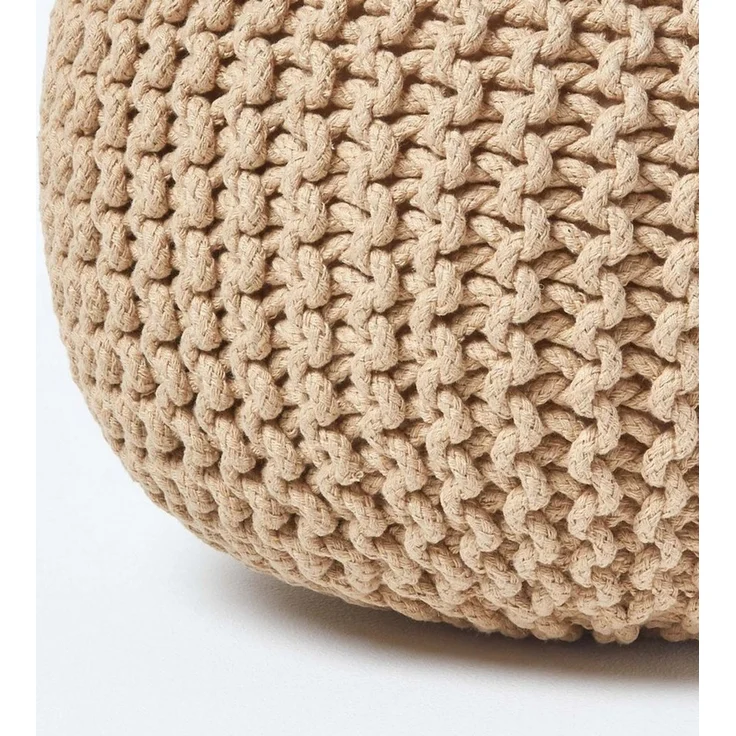 Homescapes Pouf Runder Strickpouf 100% Baumwolle, cremeweiß – Bild 4